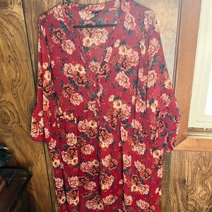 Torrid Red Floral Chiffon High Low Babydoll Tunic Size 3